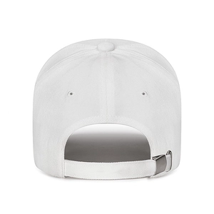 Classic white cotton baseball cap with adjustable metal buckle back closure for custom fit