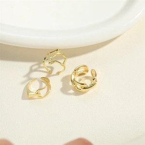 Minimalist gold-plated metal open rings set featuring woven chain and multi-layer designs