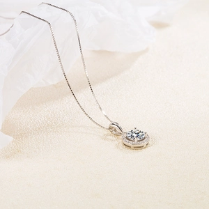 Elegant 925 sterling silver necklace with a round halo pendant and white center stone