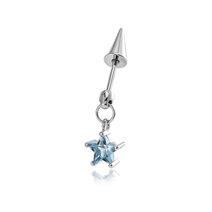 Cone stud piercing with blue star pendant in polished silver stainless steel