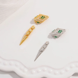 Fermoir Connecteur Tête Et Queue De Serpent Argent Sterling 925 Zircon Vert Émeraude Luxe Fabrication Bijoux DIY