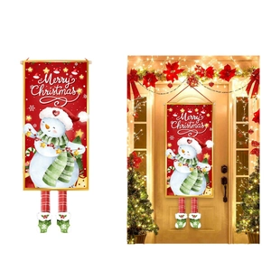Merry Christmas snowman door banner with hanging legs for festive outdoor holiday decoration