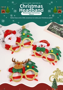 Glittery gold Christmas glasses with Santa, snowman and reindeer felt decorations