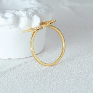 Close-up of S925 hallmark on gold plated sterling silver irregular leaf ring