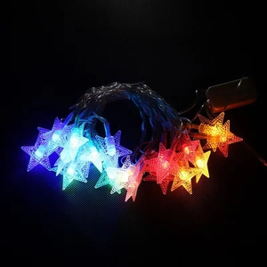 Macro detail of multi-color LED star lights with transparent shell for Christmas decor