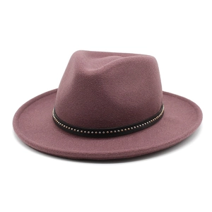 Classic dusky rose wool fedora hat with a black studded leather band for men and women