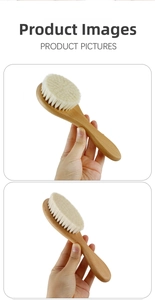 Detail view of baby hairbrush with soft wool bristles and natural beech wood handle