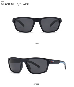 Vues de face et à 45 degrés de lunettes de soleil de sport noir mat avec détail tricolore