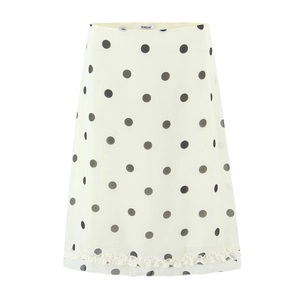 Polka Dot Midi Skirt Women Polyester High Waist Ruffle Hem A Line Retro Fashion Bottoms