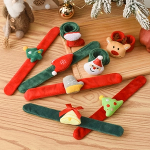 Festive plush Christmas slap bracelets with assorted holiday designs for kids and party favors
