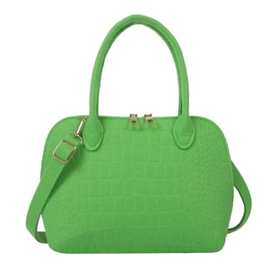 Lime green shell bag with crocodile texture and golden hardware in a 45-degree angle view