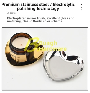 Top view of gold and silver heart-shaped stainless steel trays with mirror finish