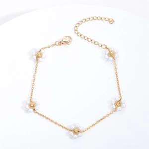 Stainless Steel Flower Crystal Artificial Pearl Bracelet Anklet Earrings Jewelry For Women Colorful Dopamine Style