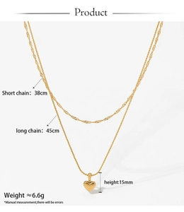Spécifications détaillées du collier double épaisseur en acier avec pendentif cœur
