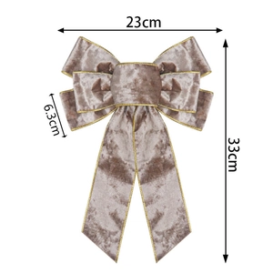 Brown velvet Christmas bow with gold trim detailing, 23cm width and 33cm length