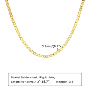 Detailed specs of the 3.2mm gold-plated stainless steel chain with adjustable length