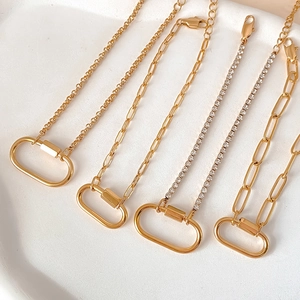 Set di collane in oro acciaio inossidabile con moschettone ovale e pietre di zircone