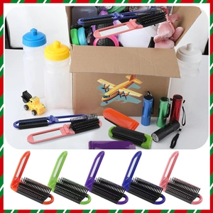 Detailed view of colorful folding travel hairbrushes with mirror in five vibrant colors