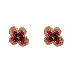 Elegant 925 silver flower stud earrings with pink crystal petals on a clean white background
