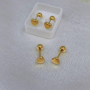 Polished 18K gold plated heart stud earrings with secure ball screw back closure