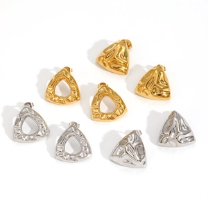 Modern 18k gold and silver titanium steel triangle earrings with hammered texture