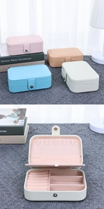 Detail of portable PU leather jewelry box showing interior ring slots and multi-color options