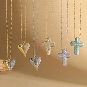 Copper Pendant Necklace Pave Zircon Heart Cross Shapes Elegant Versatile Trendy Clavicle Chain Jewelry Gift For Women