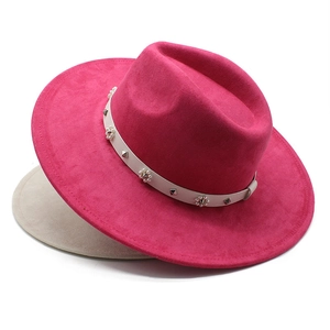 Wide Brim Fedora Hat For Women Polyester Felt Jazz Cap With Artificial Pearl Flower Band And Metal Rivets Retro Elegant Style
