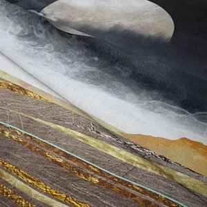 Detail shot of the abstract mountain wall tapestry with premium matte textured fabric