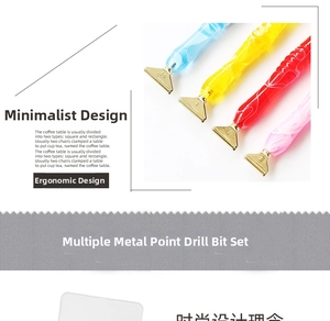 Detail of diamond painting metal tips with resin pen showing size 7 to 10 markings
