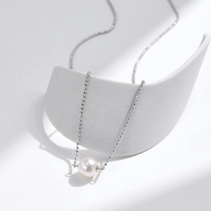 Elegant s925 sterling silver beaded chain necklace with a white crystal pearl pendant