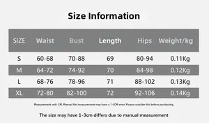 Detailed size chart for the tube bodycon dress including waist, chest and hip measurements