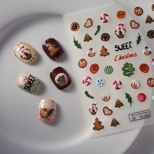 5D Christmas nail stickers with Santa, snowman and gingerbread man embossed relief patterns