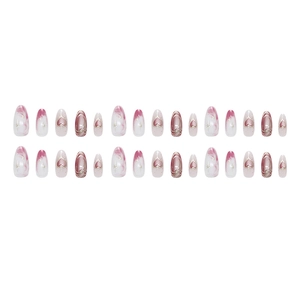 Cat eye press-on nails with pink gradient, 3D heart design and metallic star details