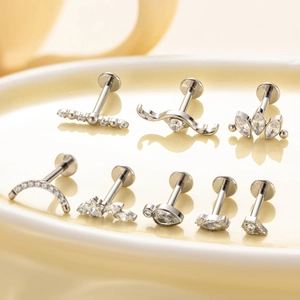 G23 Titanium lip and ear piercing jewelry set with CZ diamond inlays for women