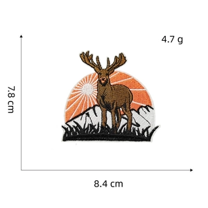 Outdoor camping elk and snow mountain embroidered patch with size dimensions 8.4x7.8cm