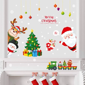 Christmas wall stickers set featuring Santa, reindeer, and snowman for holiday decor