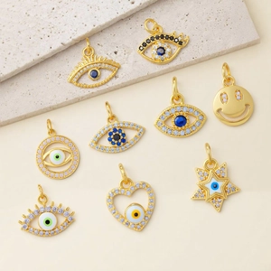 Evil Eye Smile Face DIY Charms Copper Zircon 18K Gold Plated For Jewelry Making Necklace Bracelet Accessory Minimalist