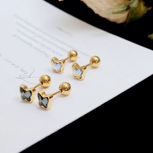 Elegant butterfly stud earrings with sparkling crystals and secure screw-back design