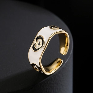 Evil Eye Heart Open Ring Copper 18K Gold Plated Colorful Enamel Adjustable Boho Fashion Jewelry For Women