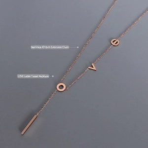 Rose gold 18k plated LOVE letter pendant necklace with 42+5cm adjustable chain length