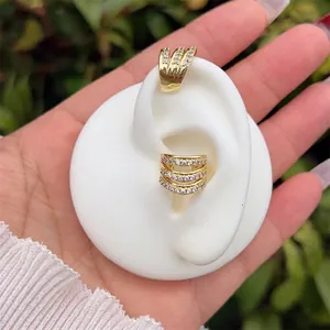 Classic 18K gold plated ear cuffs with micro-pave cubic zirconia on silicone ear model