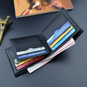Men's slim checkered wallet with large capacity and multiple card slots in black finish