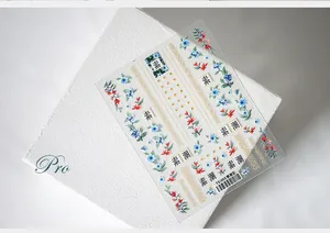 Macro detail of TS-003 nail stickers featuring retro blue and red floral patterns