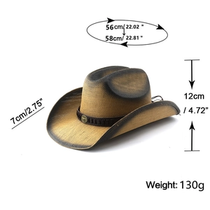 Spécifications de taille pour le chapeau de cowboy en paille avec logo taureau en métal