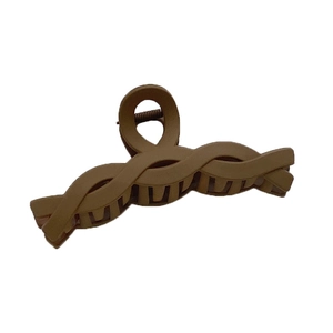 Brown matte shark hair clip with elegant twisted braid design for updos on white background