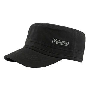 Gorra militar negra de algodón con parte superior plana y bordado para el sol