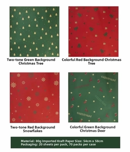 Détails du papier cadeau de Noël en kraft imperméable avec motifs rennes et flocons