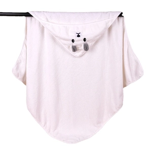 Soft white hooded baby towel with cute bear face embroidery and 3D plush ears