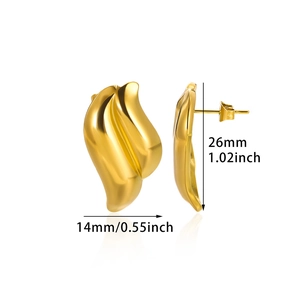 Chic 18K gold stainless steel irregular wave stud earrings 26mm leaf shape design